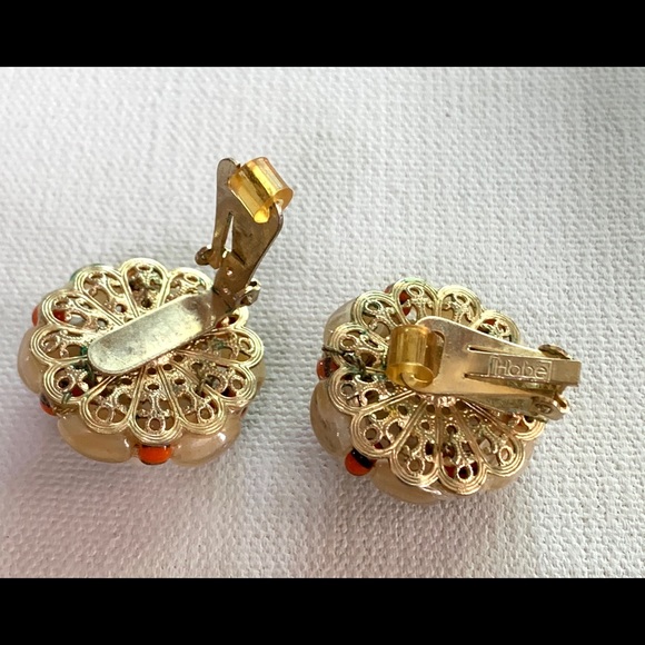 Hobe Vintage Clip Earrings Cream Orange - Picture 6 of 7